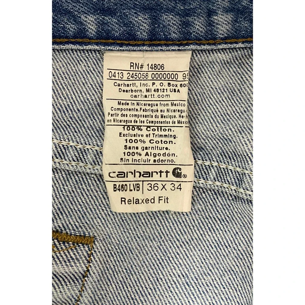 Carhartt B460‎ LVB Work Jeans Men's Size 36×34 Blue Relaxed Fit